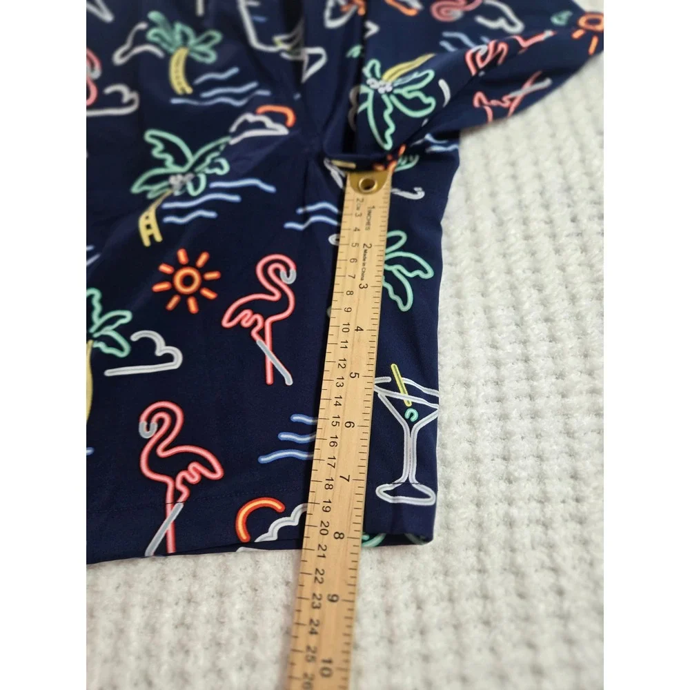 Chubbies Mens Navy Neon Flamingo Palm‎ Tree Swim Trunks 7 Inch Inseam Large